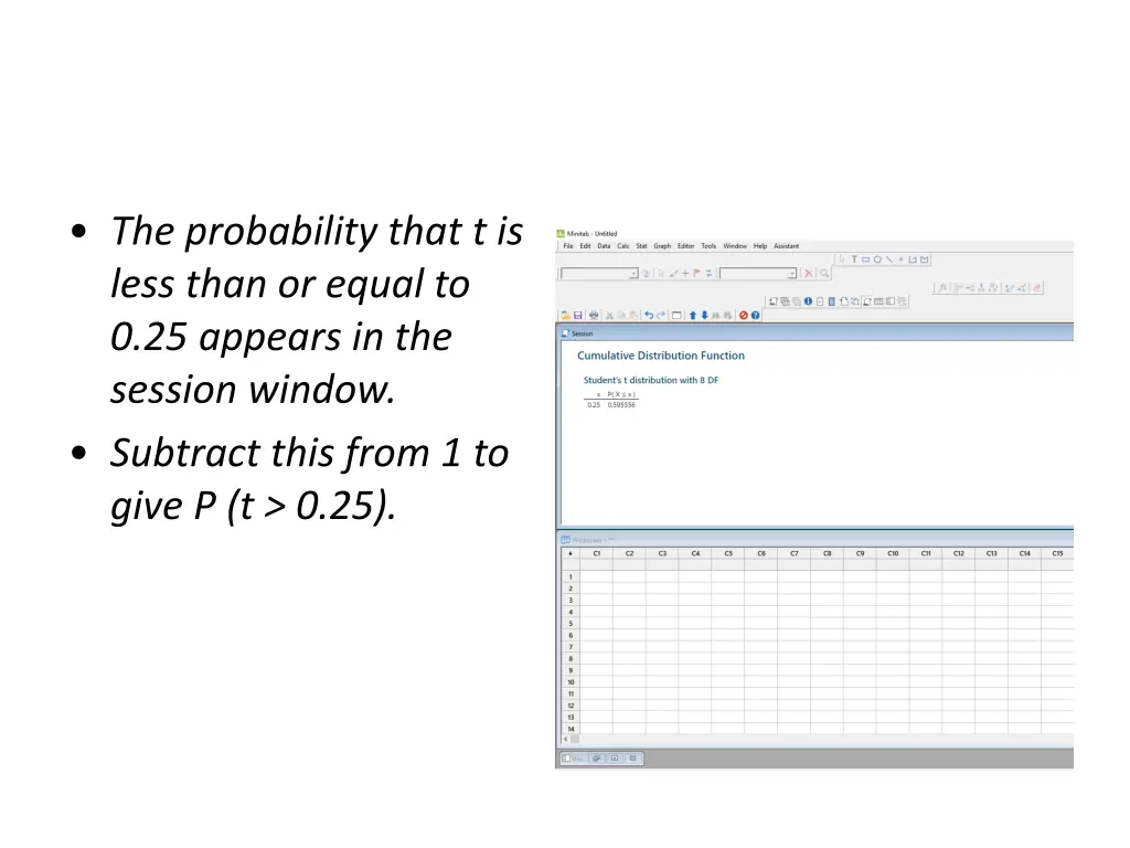 the probability that t is less than or equal