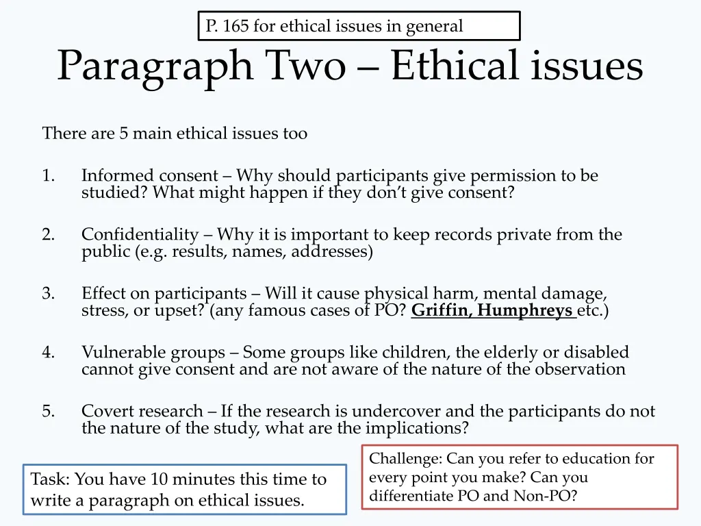 p 165 for ethical issues in general
