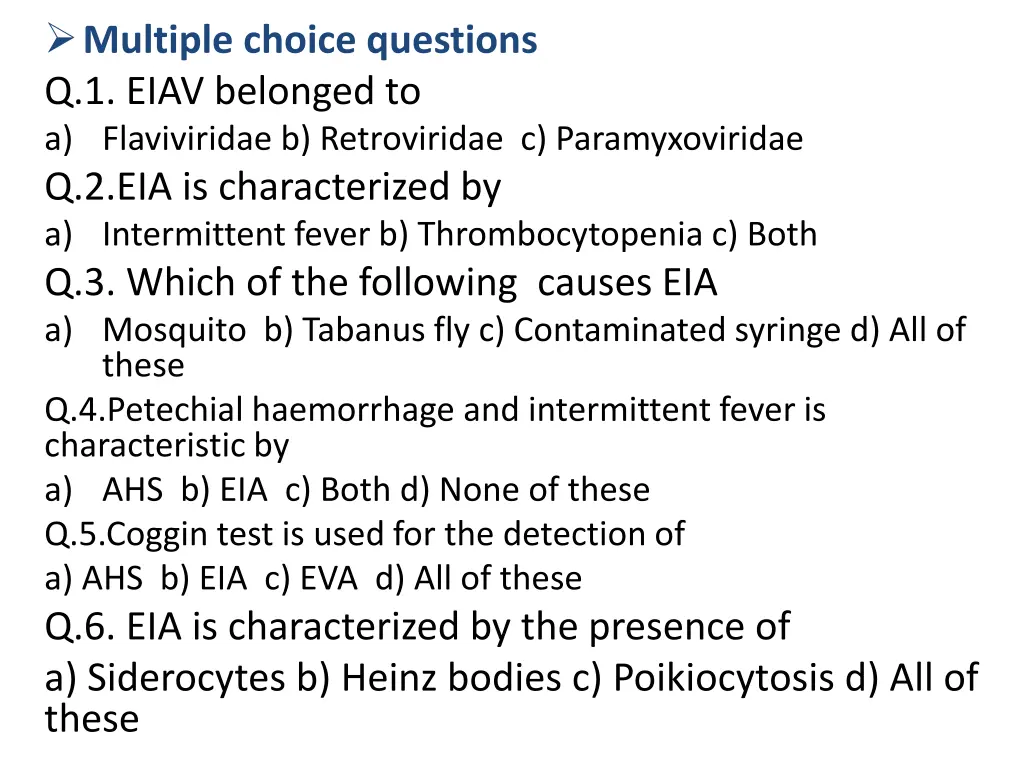 multiple choice questions q 1 eiav belonged