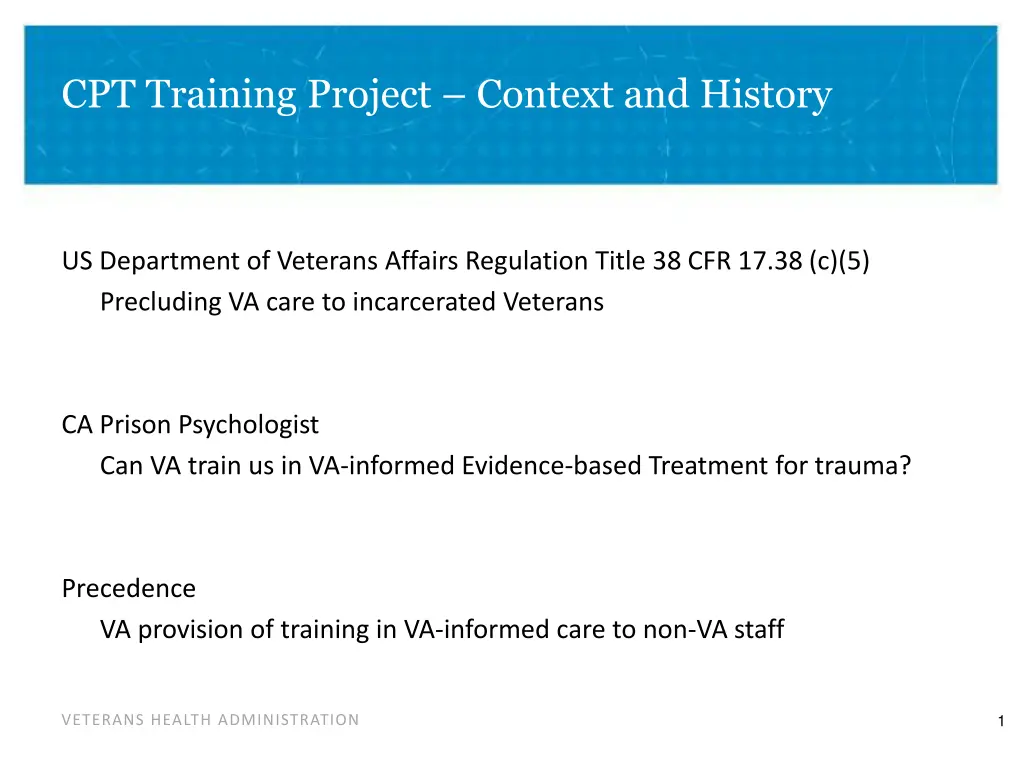 cpt training project context and history