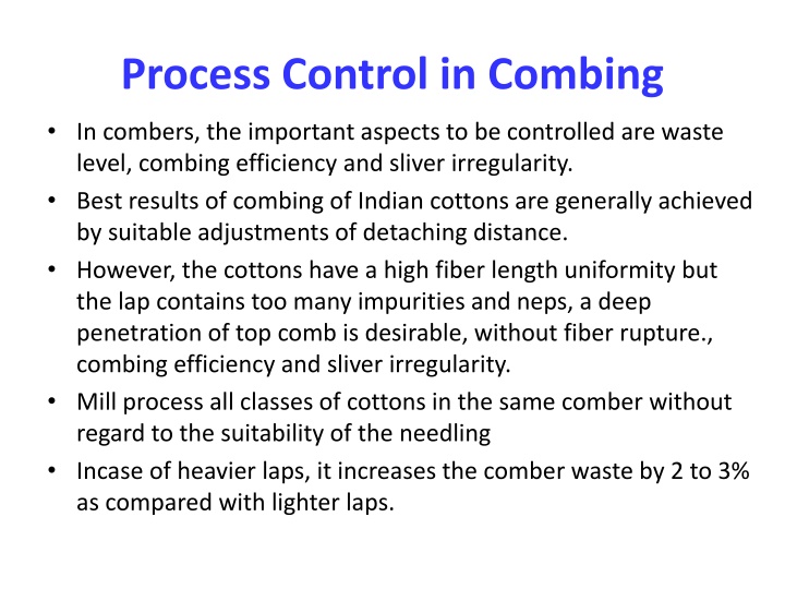 process control in combing