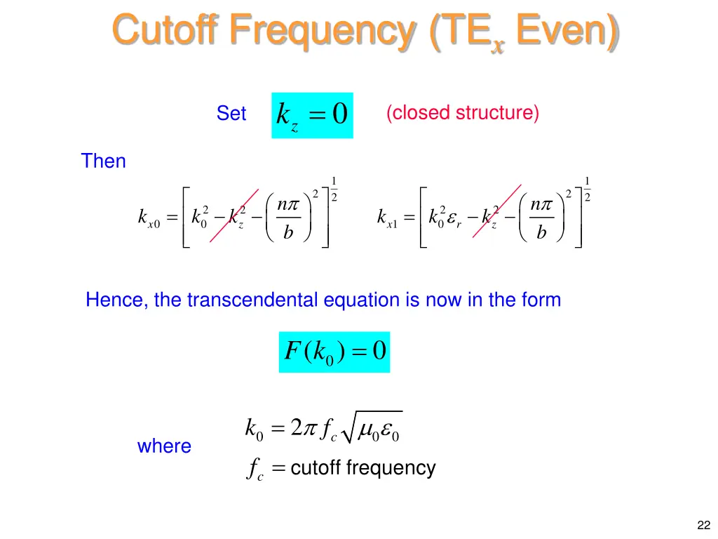 cutoff frequency te x even