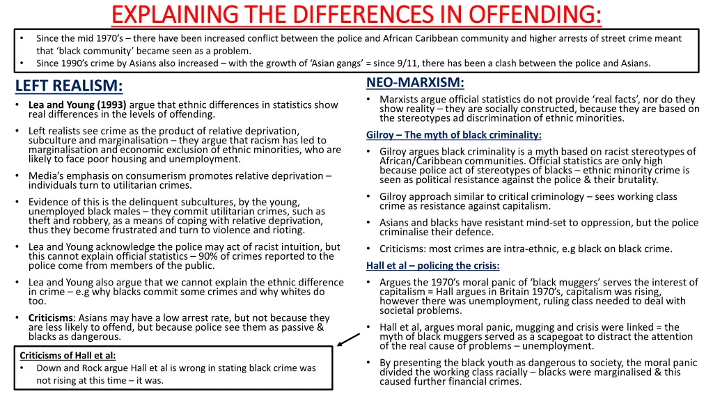 explaining the differences in offending