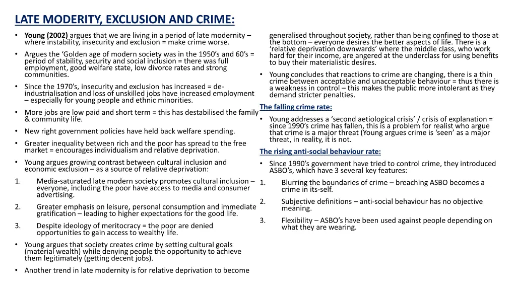late moderity exclusion and crime young 2002