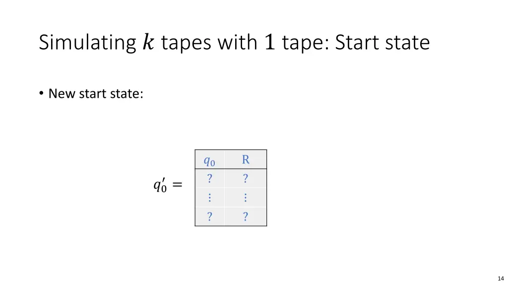 simulating tapes with 1 tape start state