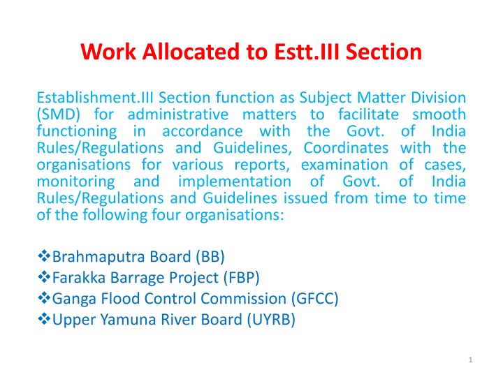 work allocated to estt iii section