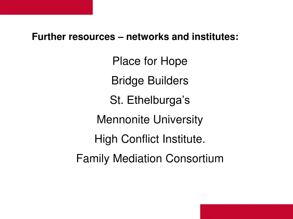 further resources networks and institutes