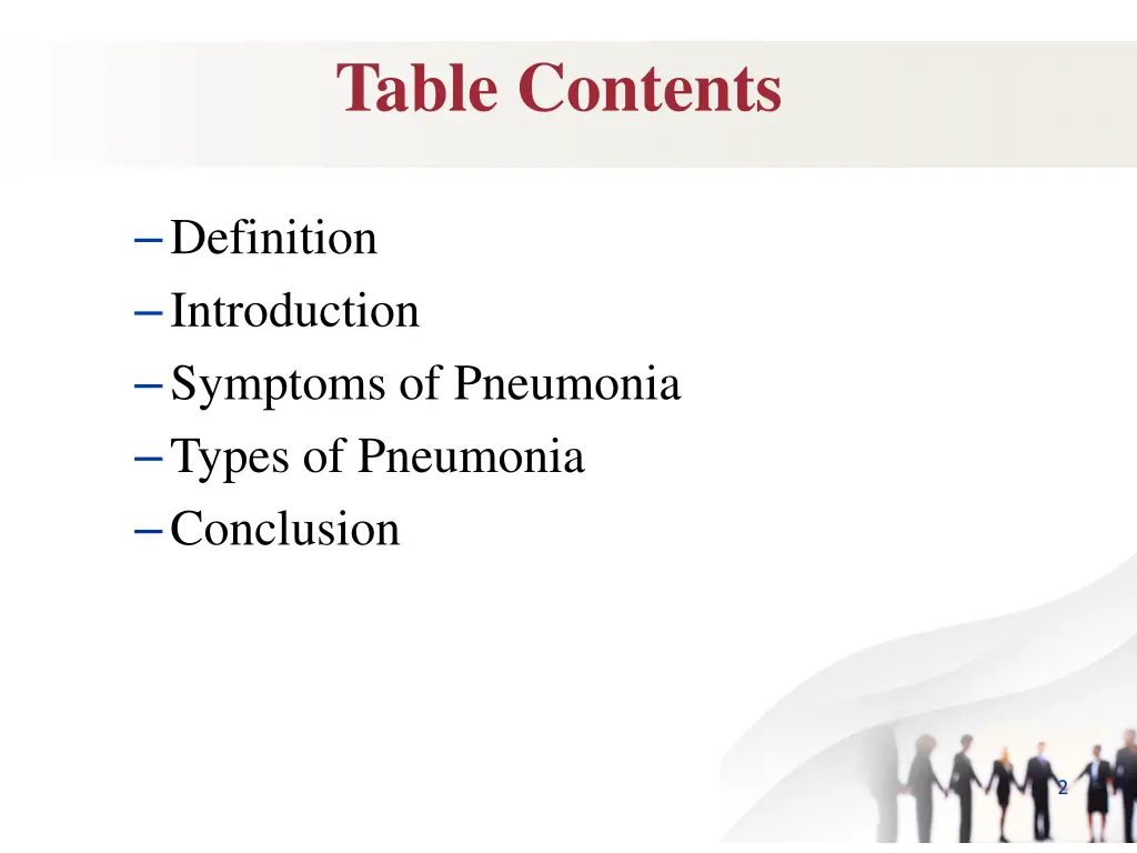 table contents