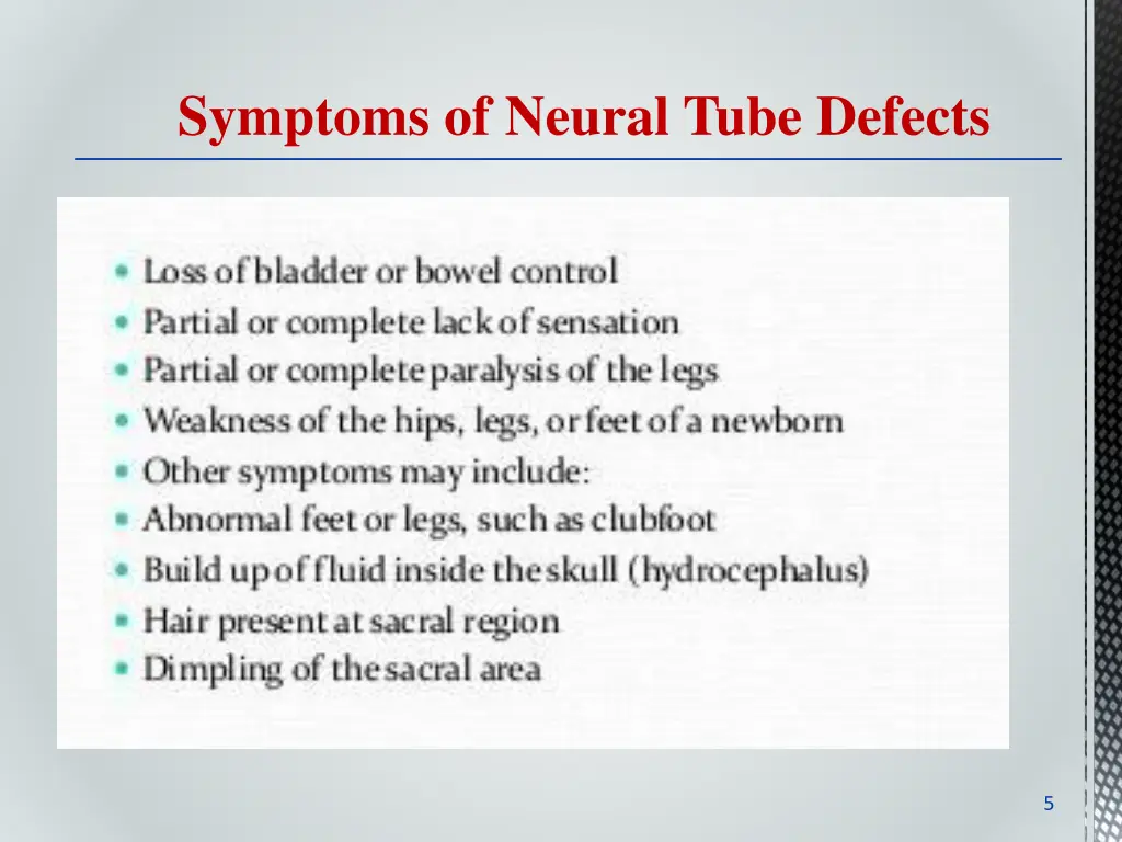 symptoms of neural tube defects