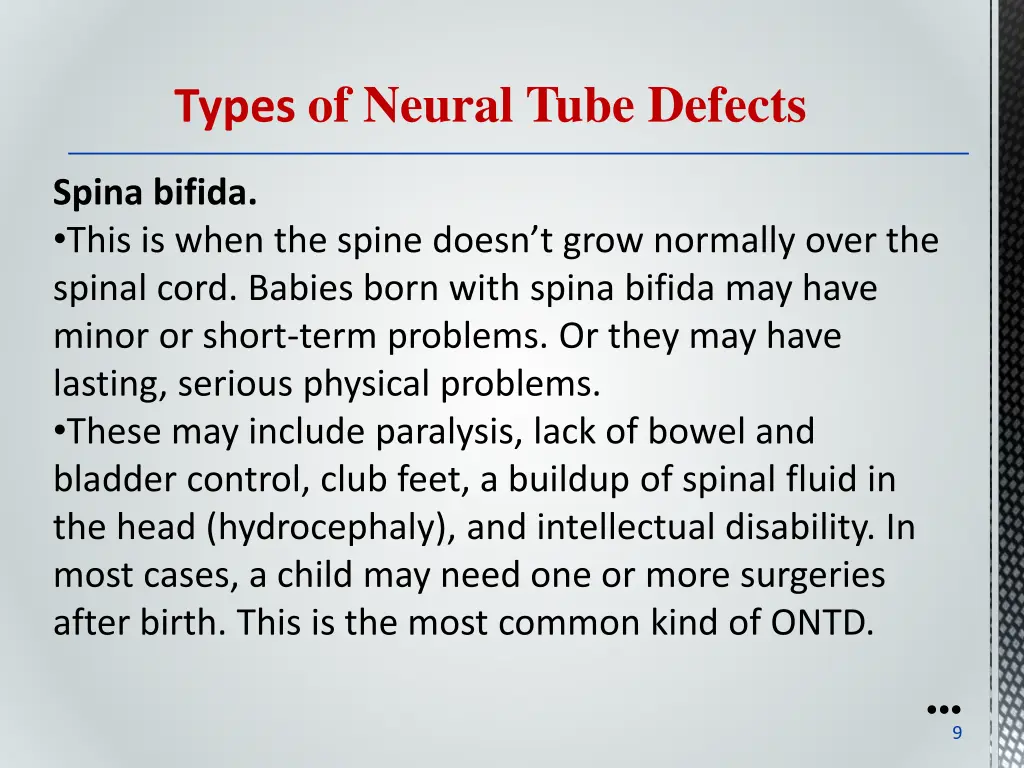types of neural tube defects