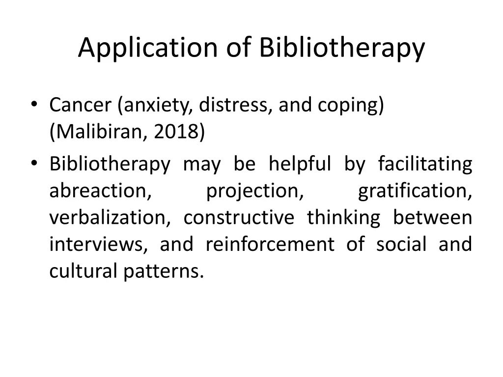 application of bibliotherapy