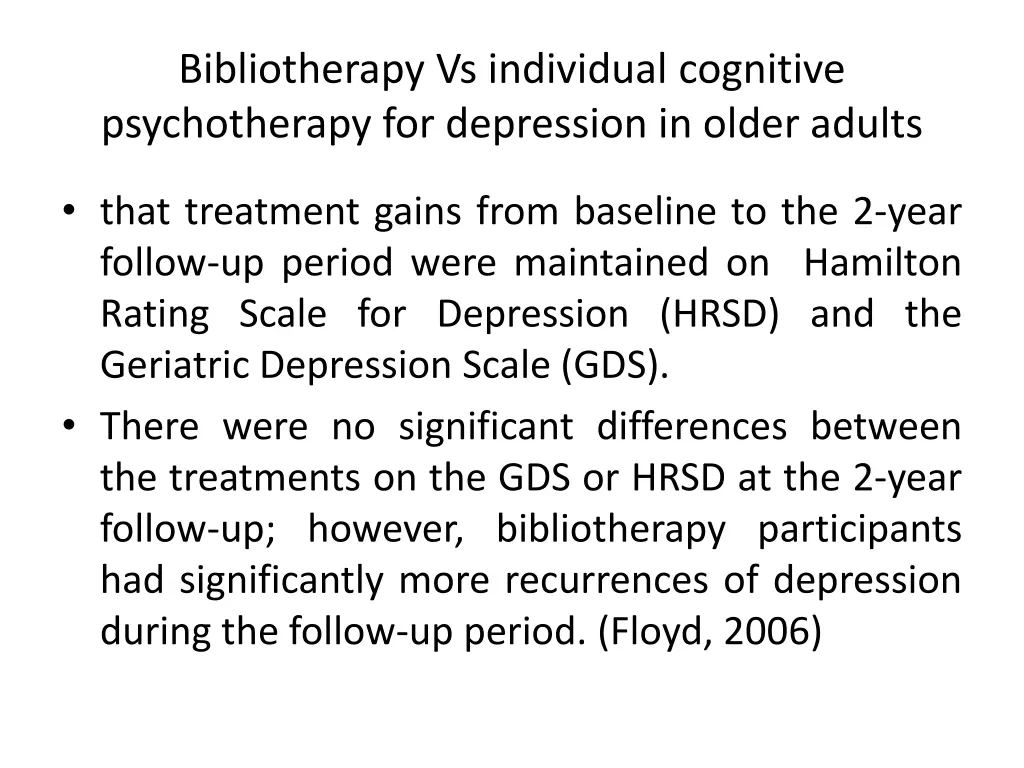 bibliotherapy vs individual cognitive