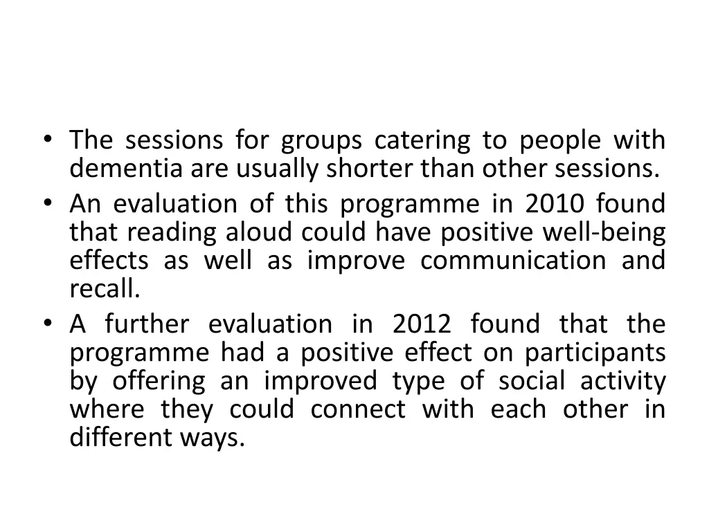 the sessions for groups catering to people with