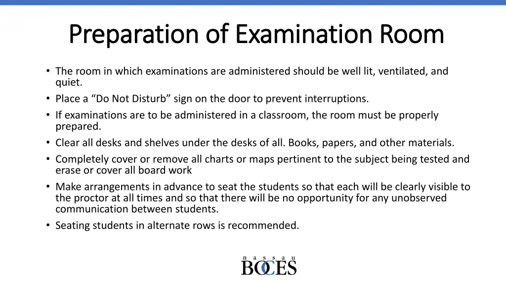 preparation of examination room preparation