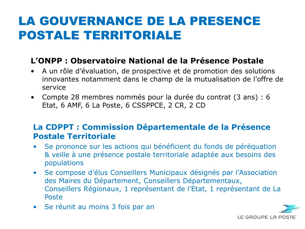 la gouvernance de la presence postale territoriale