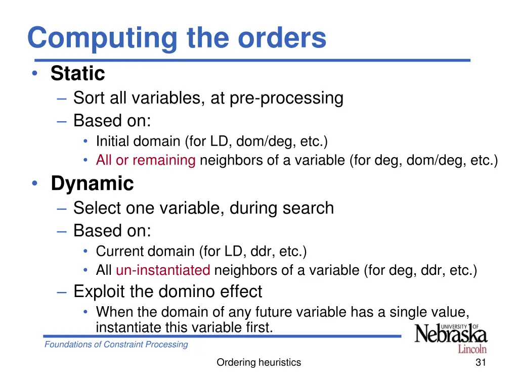 computing the orders static sort all variables