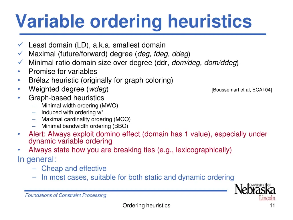 variable ordering heuristics