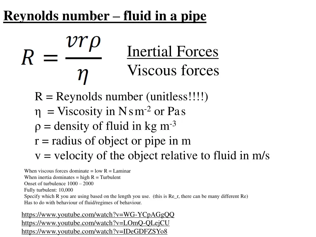 reynolds number fluid in a pipe