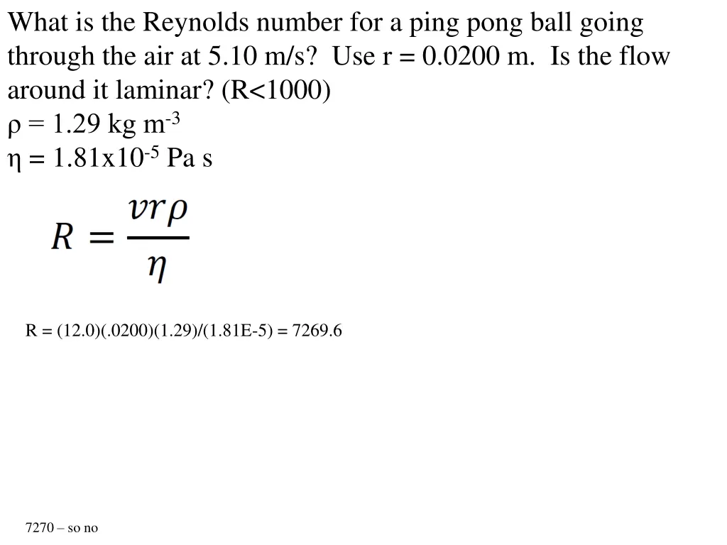what is the reynolds number for a ping pong ball