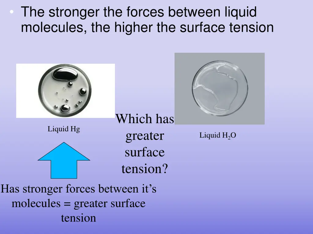 the stronger the forces between liquid molecules