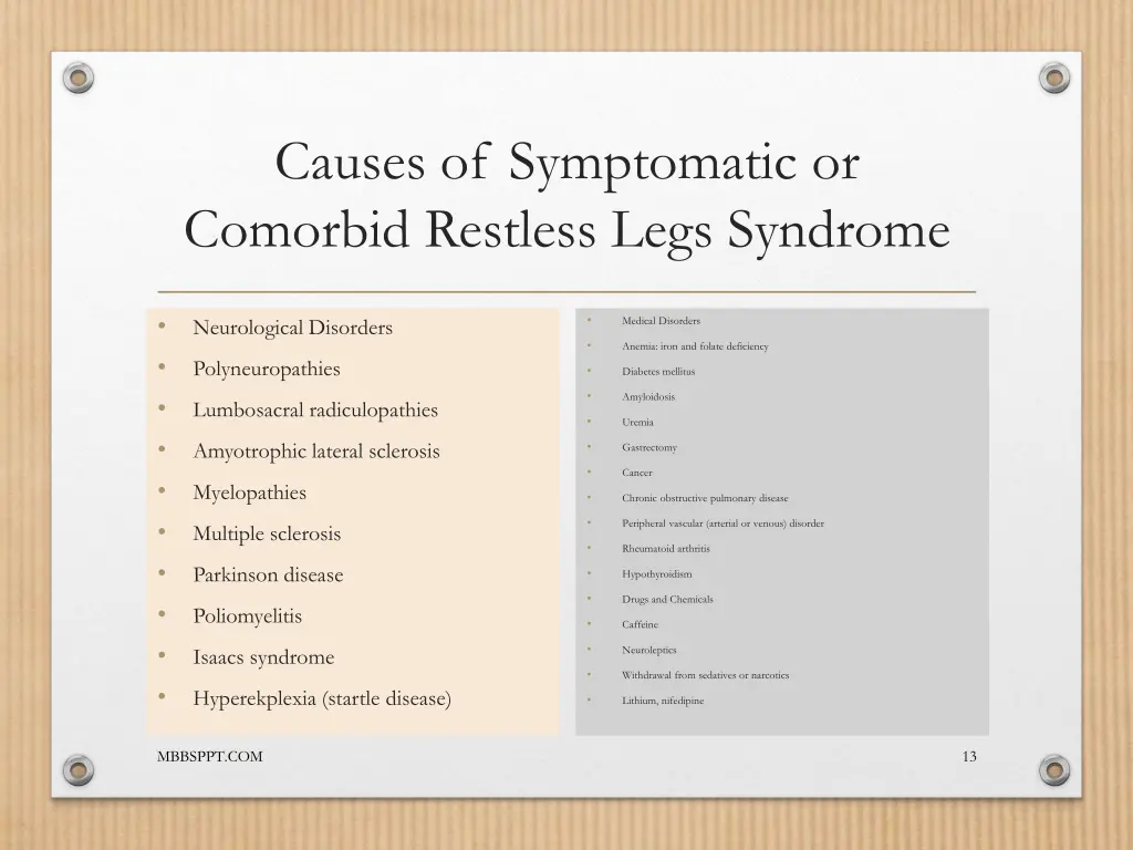 causes of symptomatic or comorbid restless legs