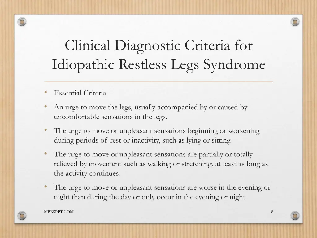 clinical diagnostic criteria for idiopathic