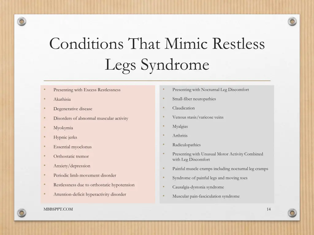conditions that mimic restless legs syndrome