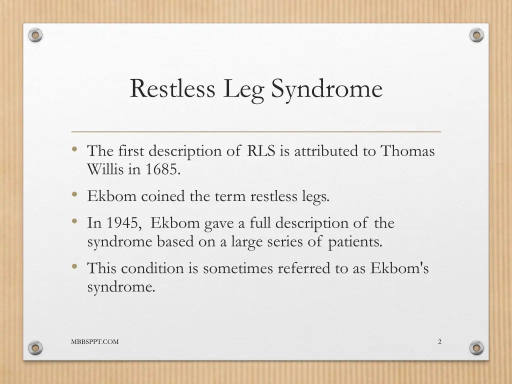 restless leg syndrome 1