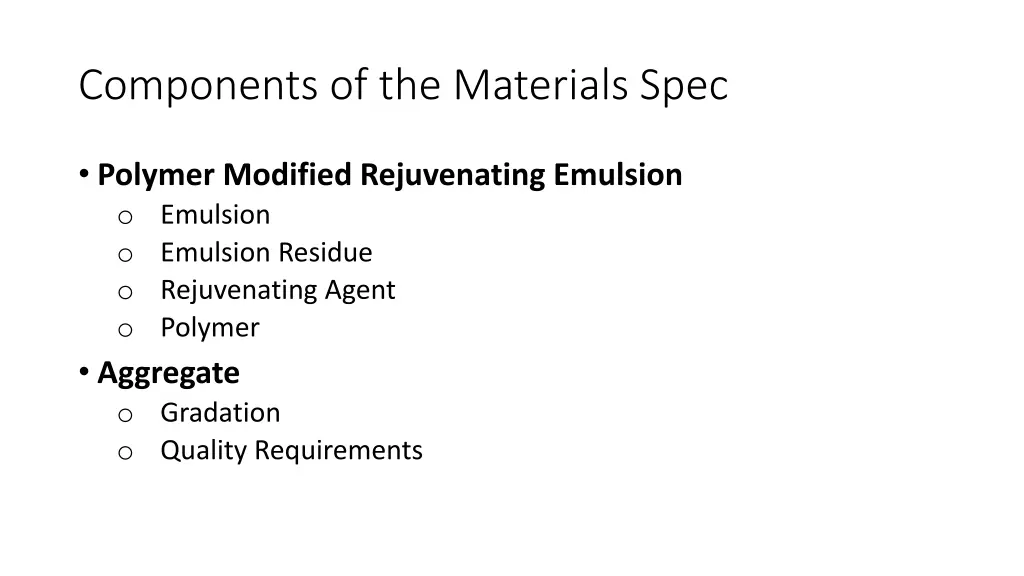 components of the materials spec