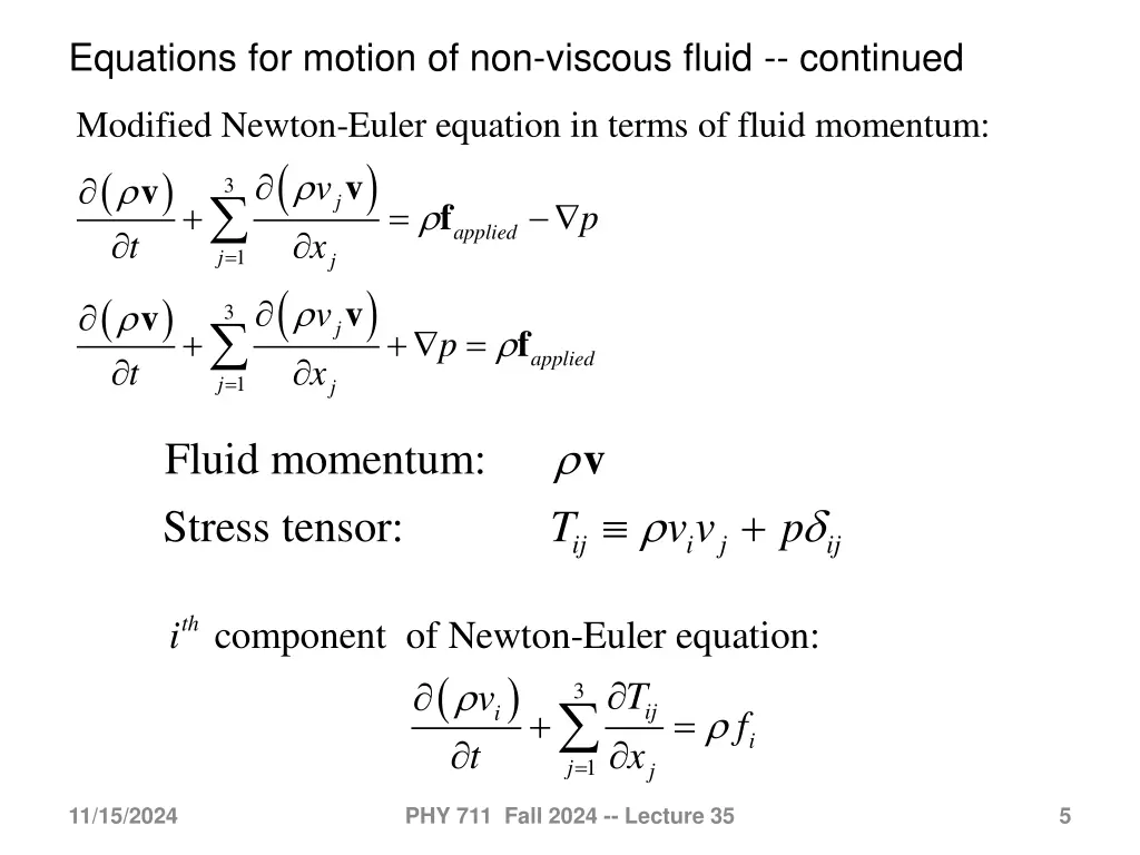 equations for motion of non viscous fluid 1