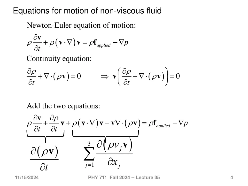 equations for motion of non viscous fluid