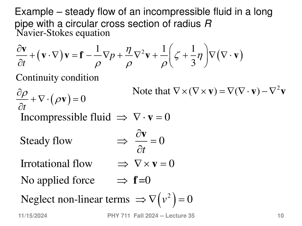 example steady flow of an incompressible fluid