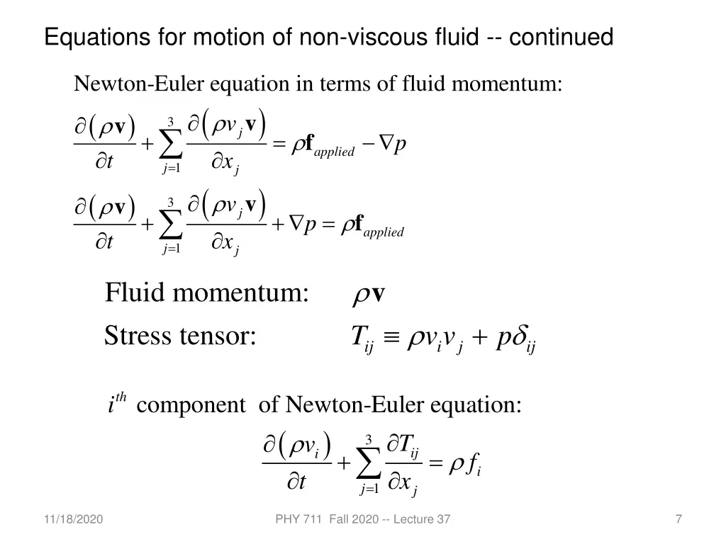 equations for motion of non viscous fluid 1
