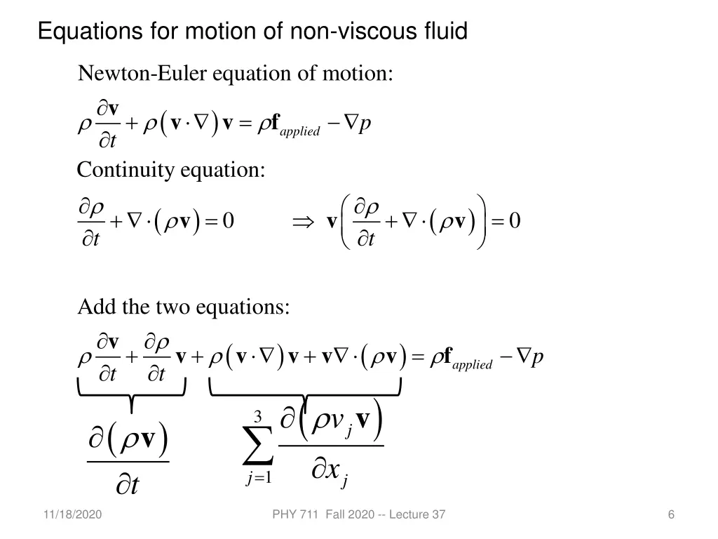equations for motion of non viscous fluid