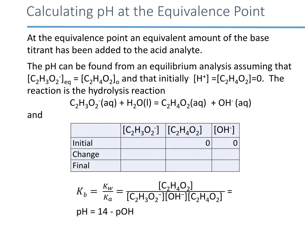 calculating ph at the equivalence point