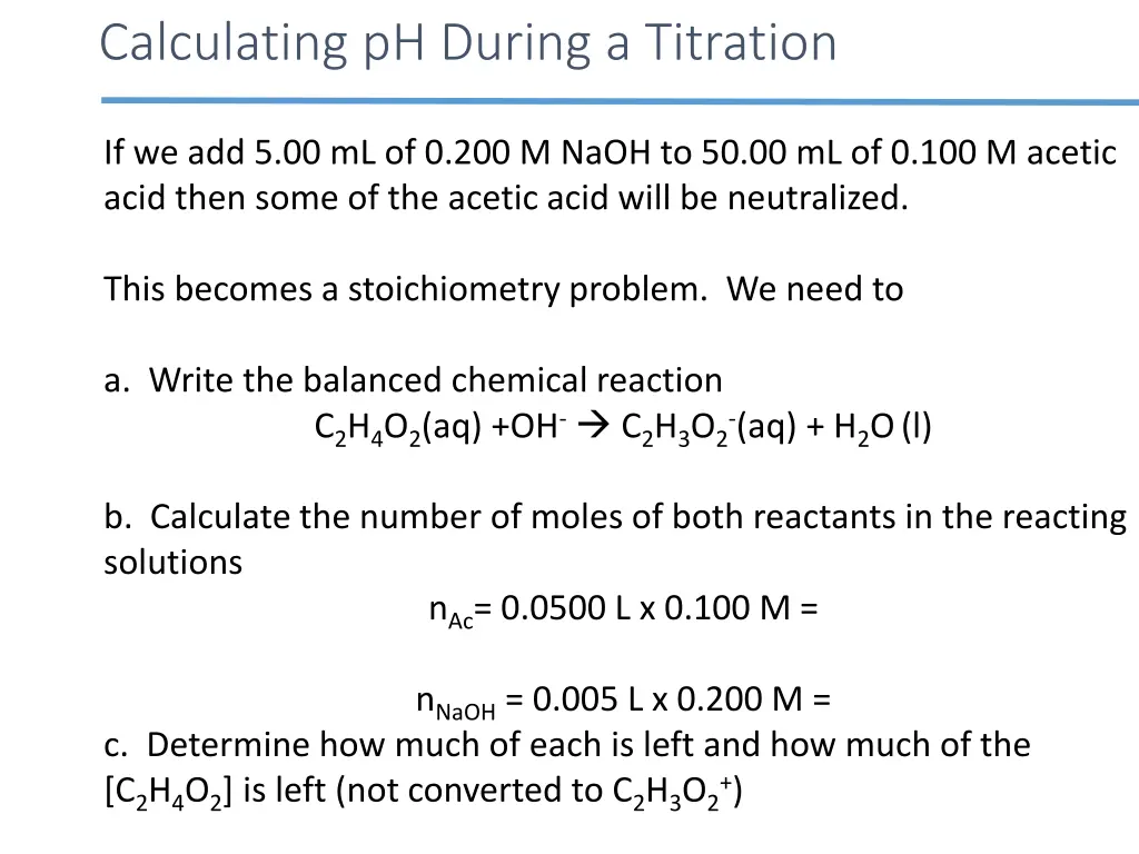 calculating ph during a titration 1