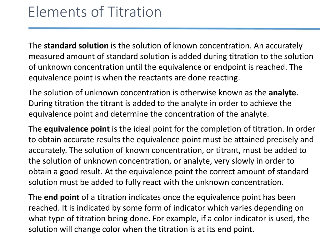 elements of titration