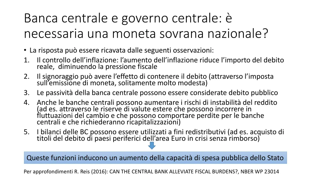 banca centrale e governo centrale necessaria