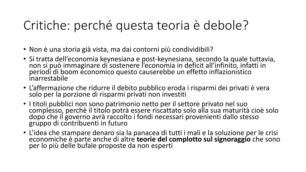 critiche perch questa teoria debole