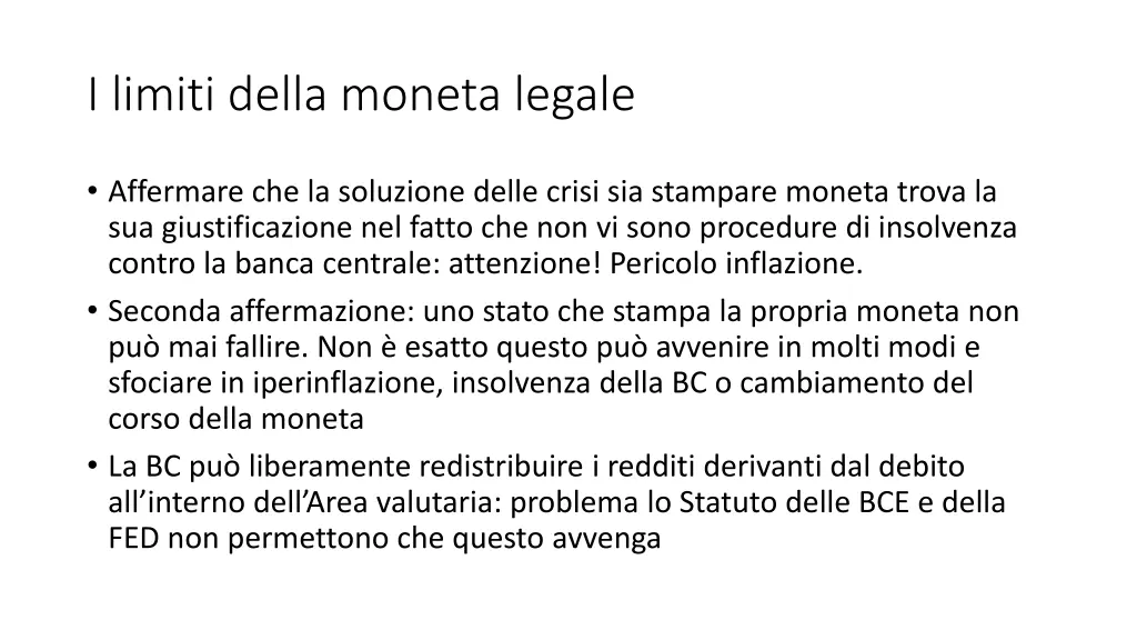 i limiti della moneta legale