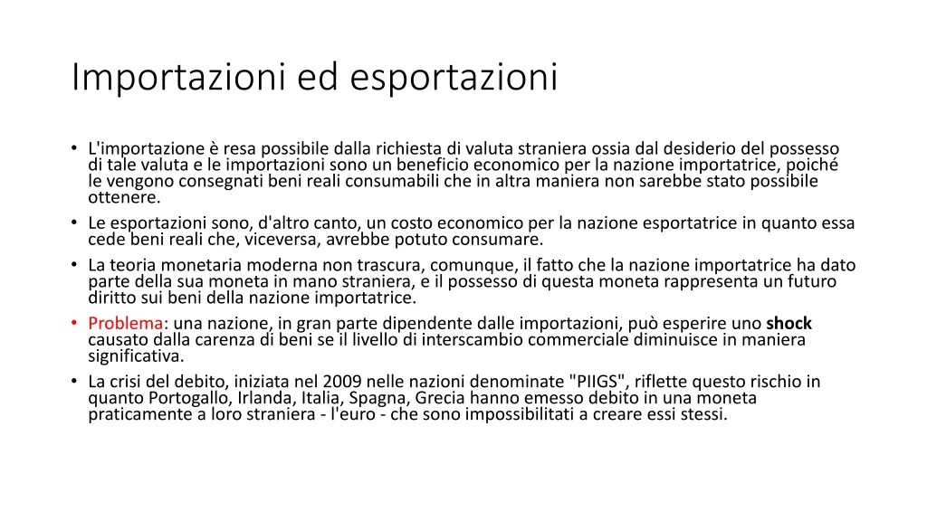 importazioni ed esportazioni