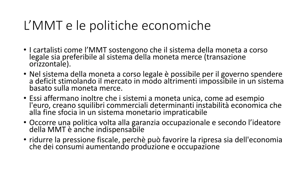 l mmt e le politiche economiche