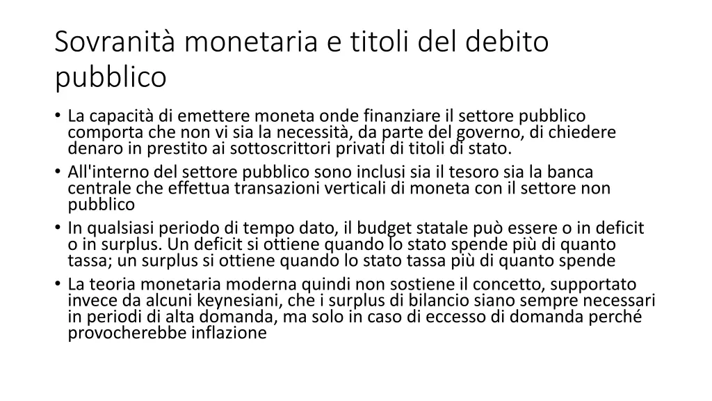 sovranit monetaria e titoli del debito pubblico