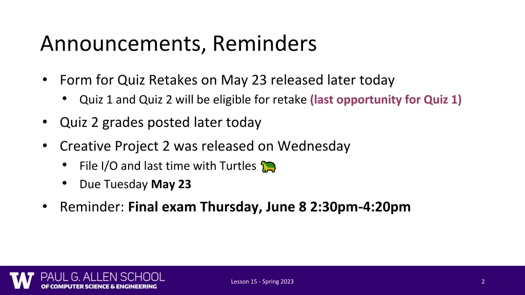 announcements reminders
