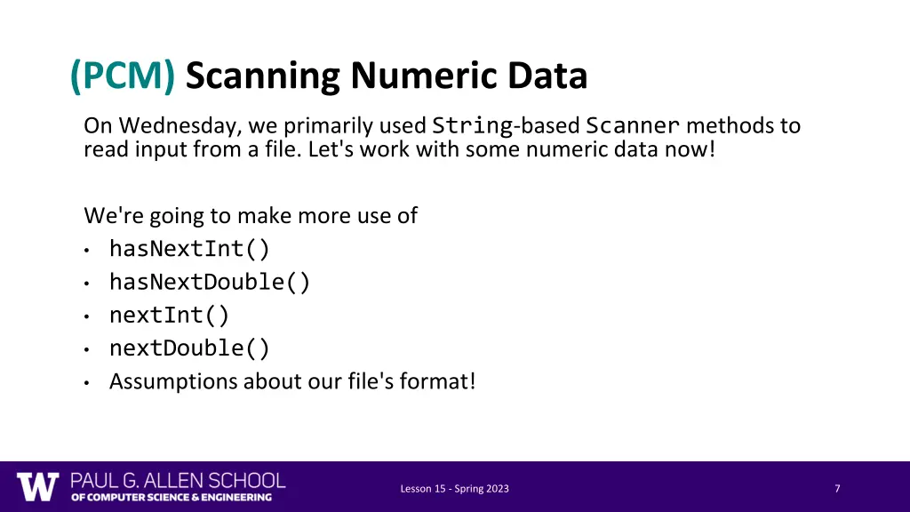 pcm scanning numeric data