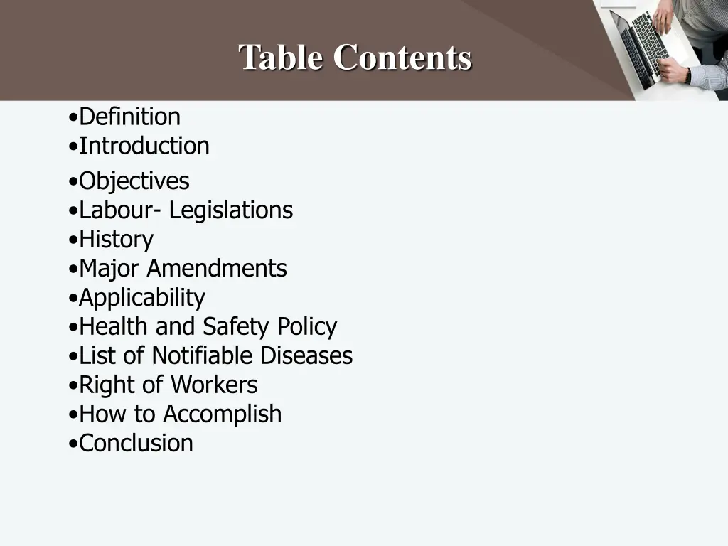 table contents