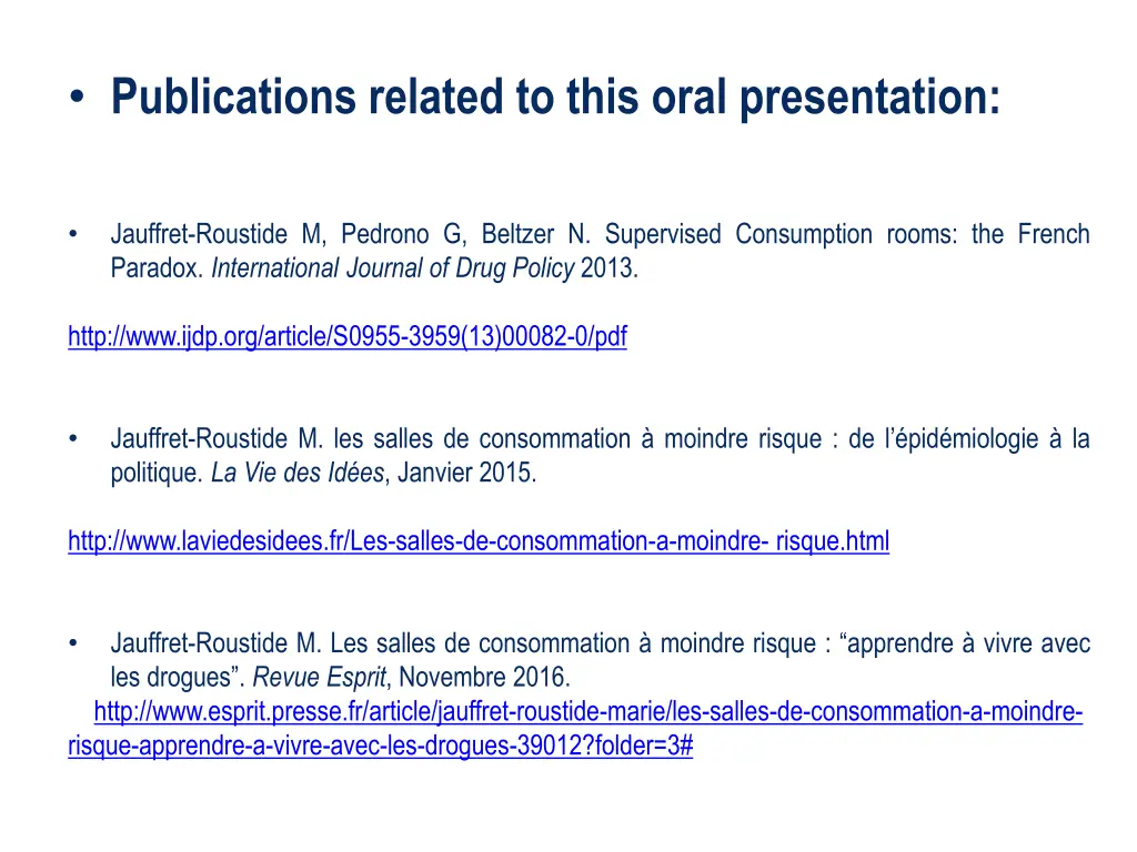 publications related to this oral presentation