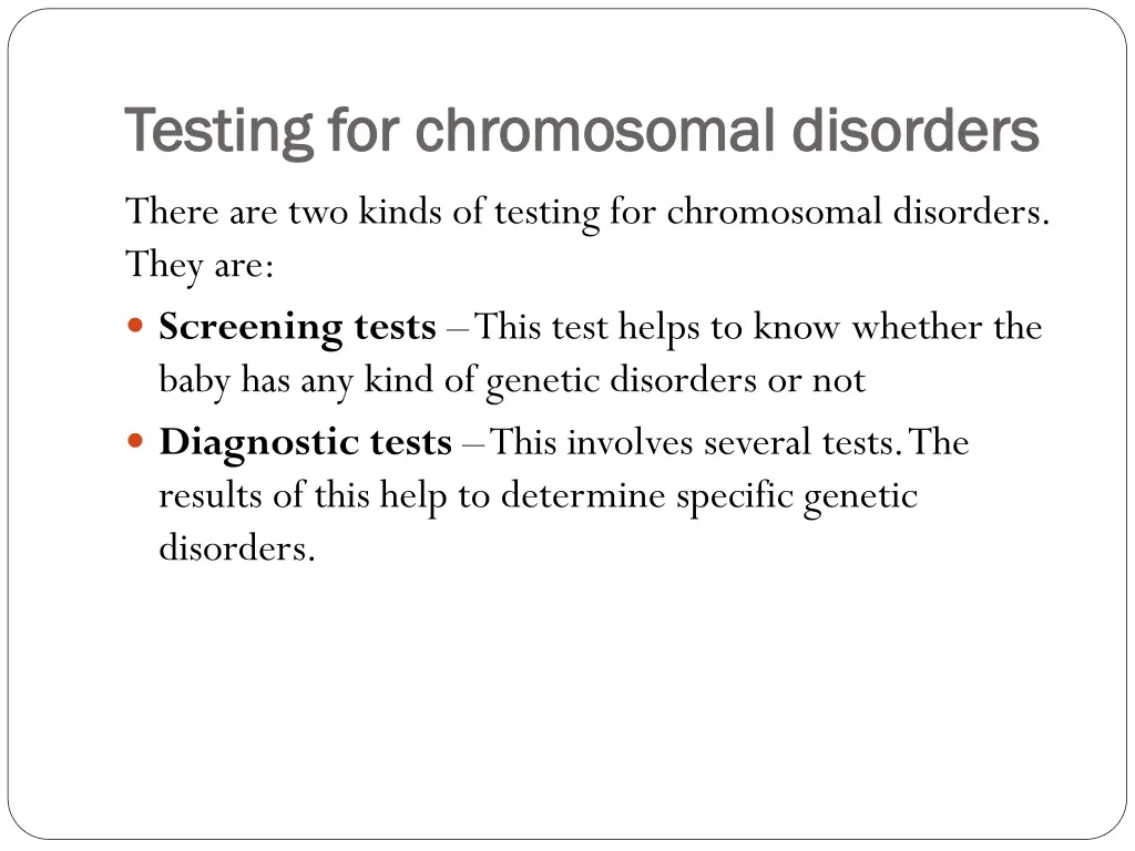 testing for chromosomal disorders testing