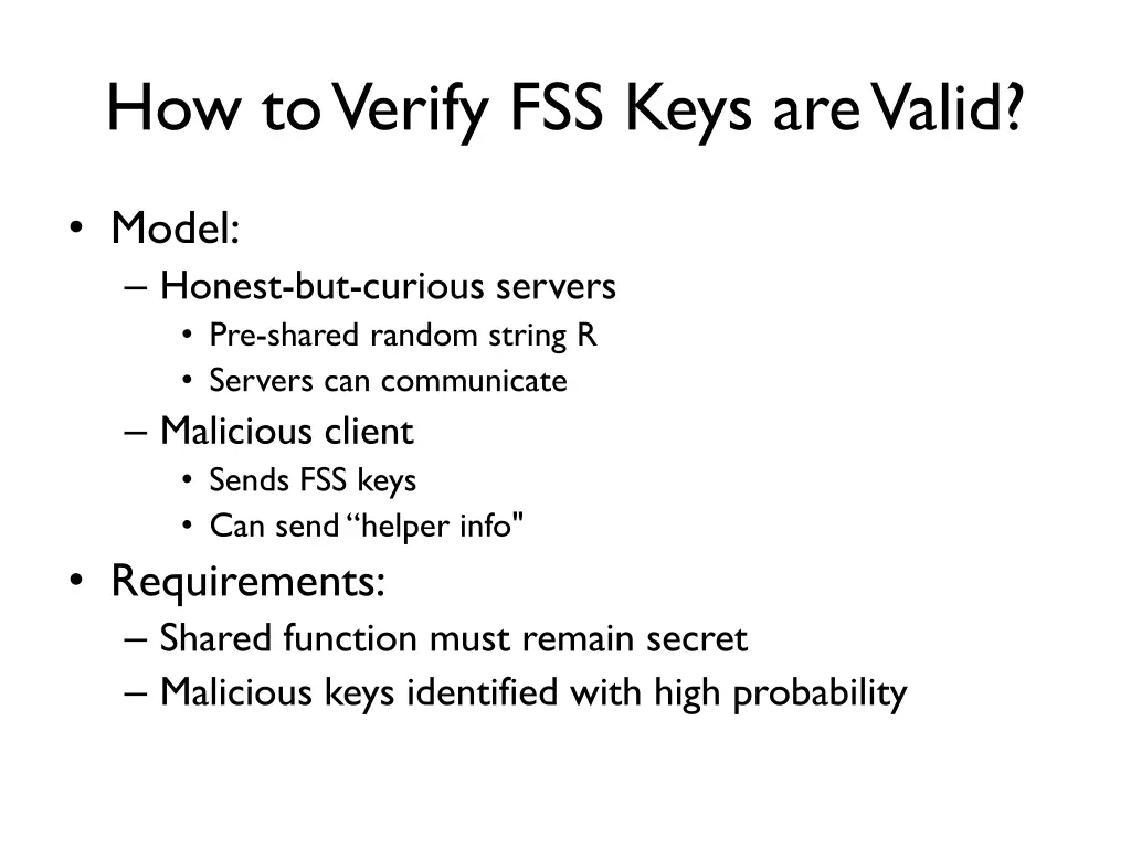 how to verify fss keys are valid