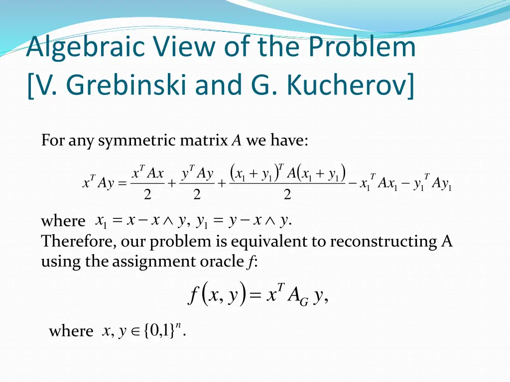 algebraic view of the problem v grebinski